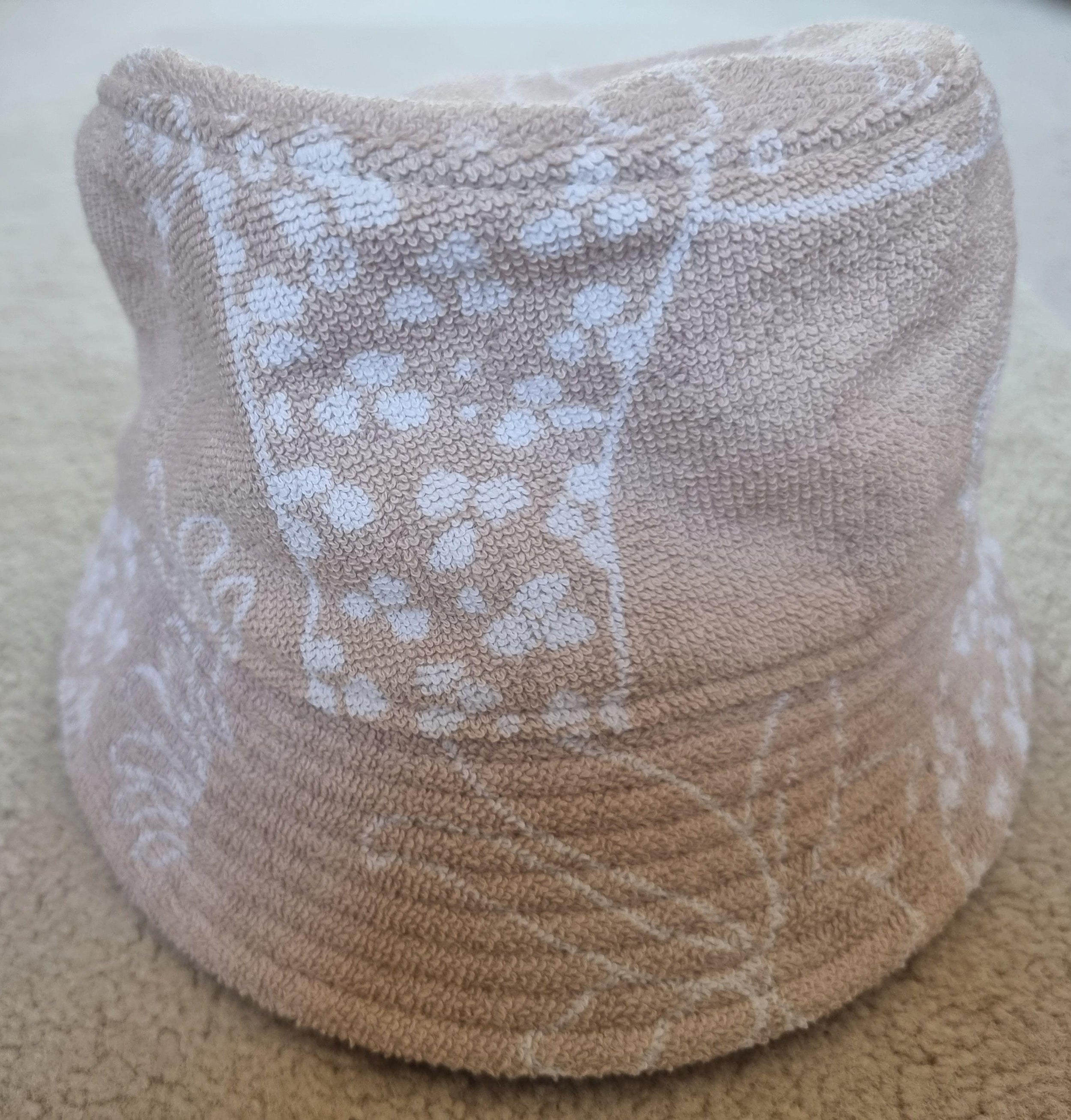 Hermes Beige Gene Les Leopards Terry Towelling Bucket Hat