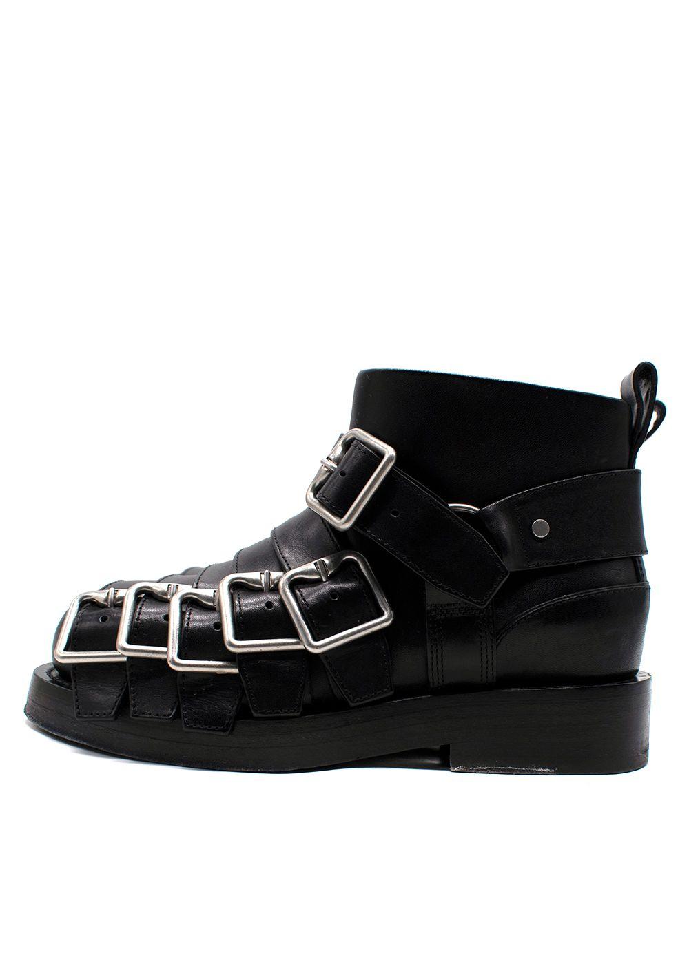 Burberry Black Multi-strap Leather Buckle Biker Boots