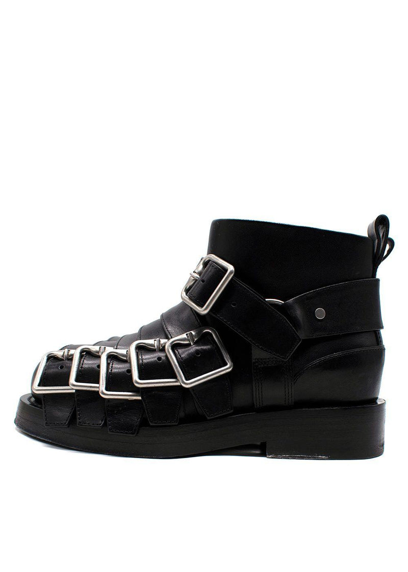 Burberry Black Multi-strap Leather Buckle Biker Boots