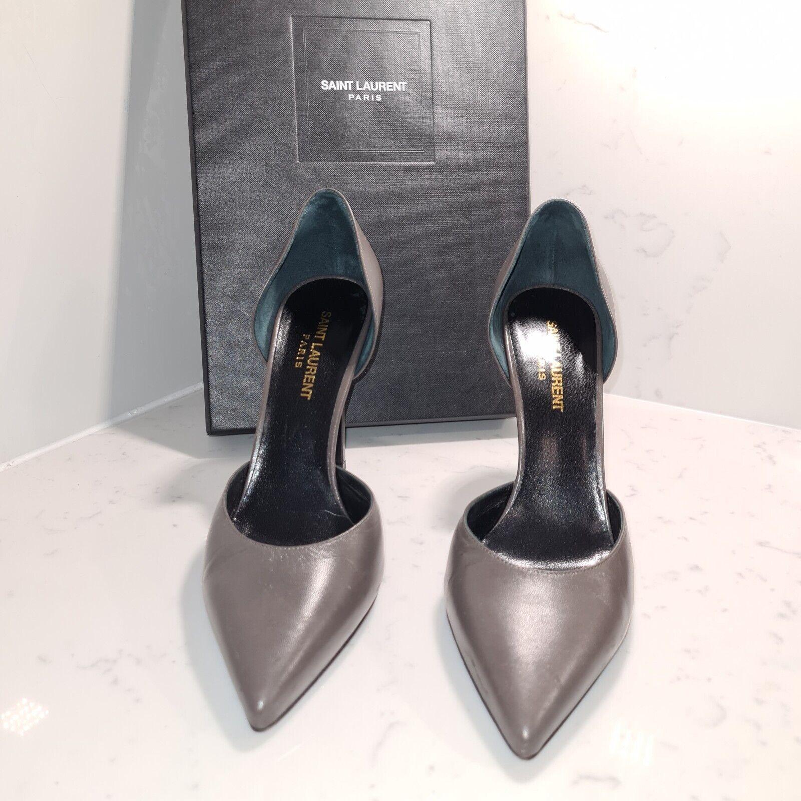 Grey Leather D'Orsay 105 Pumps