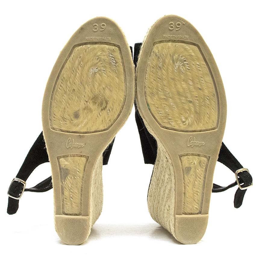 Castaner Black Peep Toe Wedges