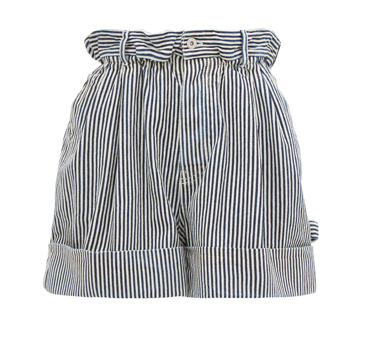 Paperbag Striped Denim Shorts