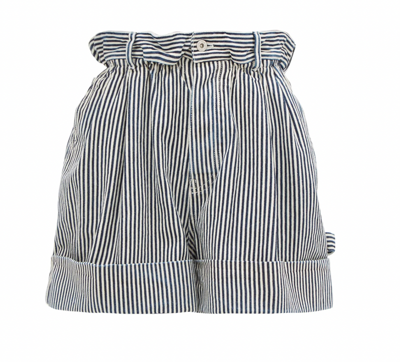 Paperbag Striped Denim Shorts