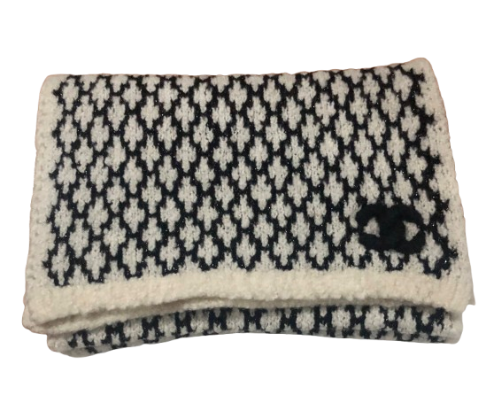 Ivory and Black Knitted Scarf with CC Logo Detail