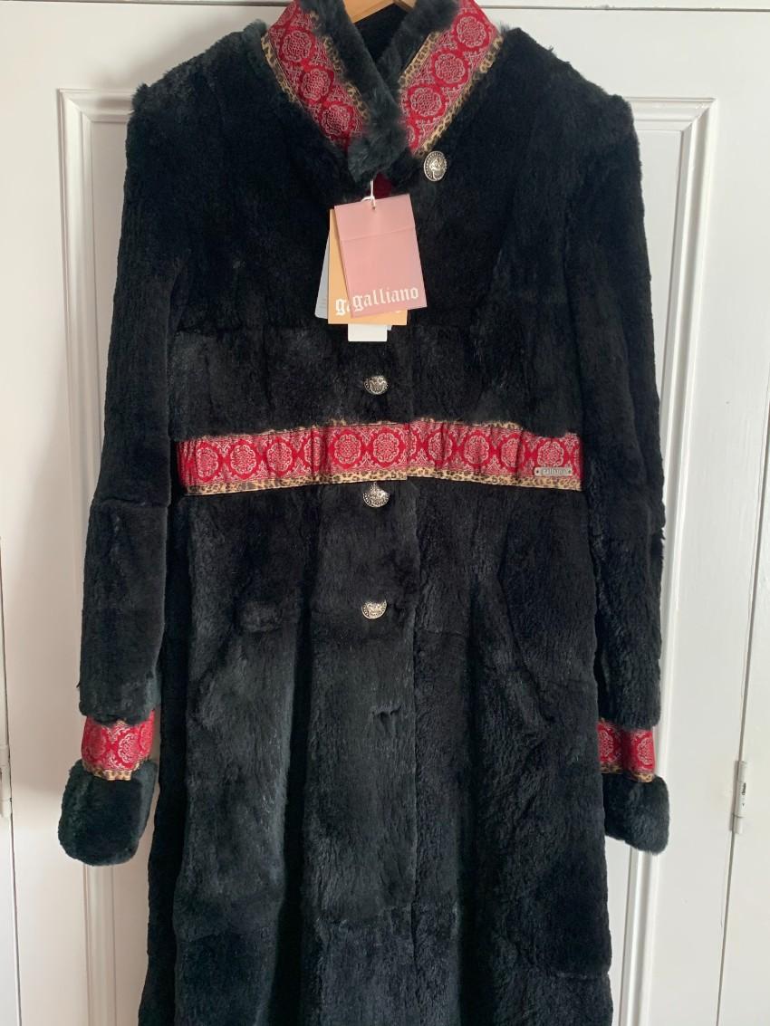 Galliano Black Embroidered Rabbit Fur Coat