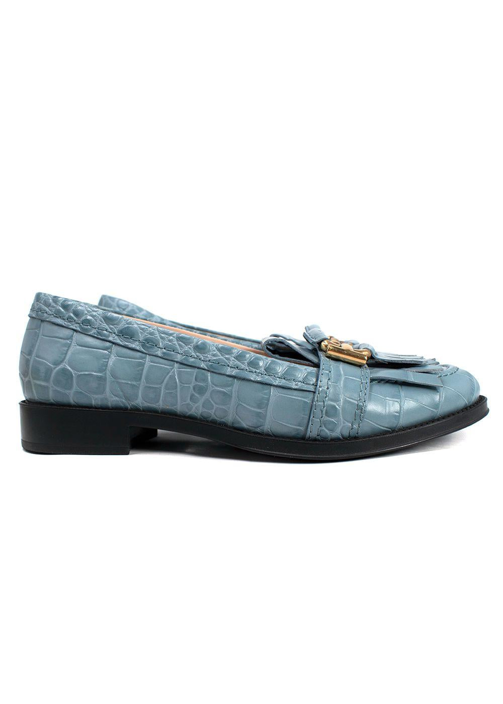 Tod's Blue Croc Embossed Loafers