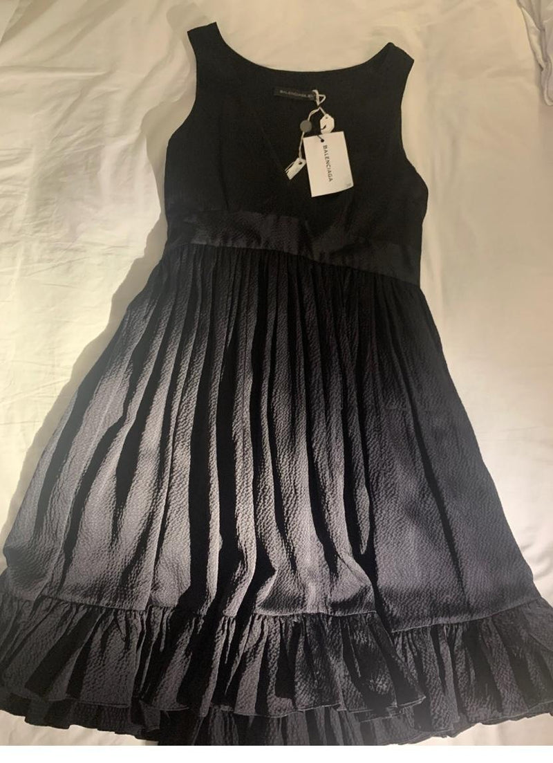 Balenciaga Black Draped Silk Dress
