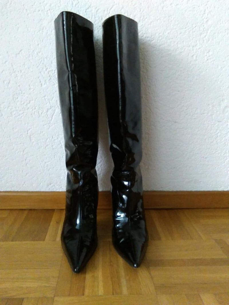 Dolce & Gabbana black patent pointed knee boots