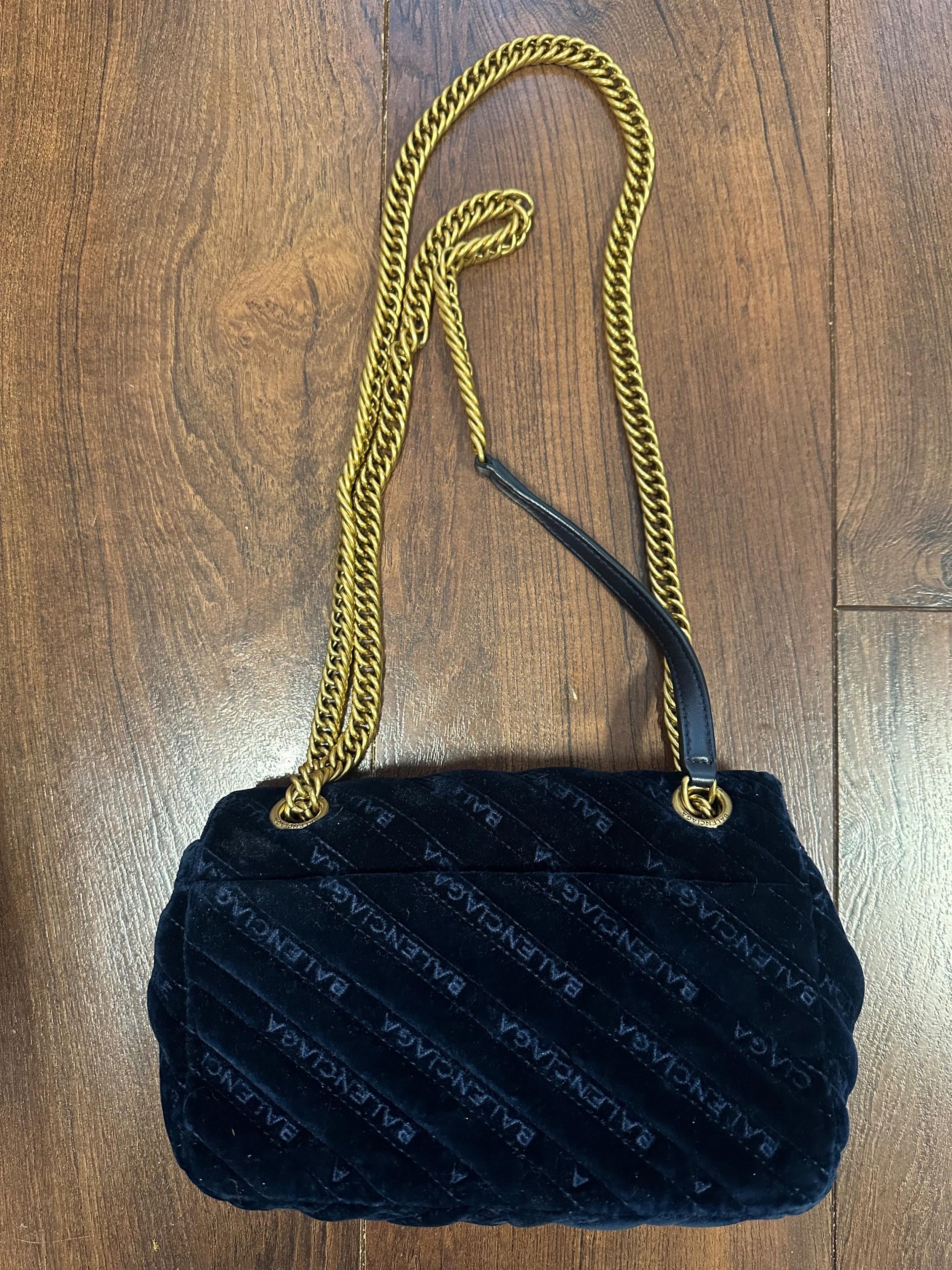 Balenciaga Blue Velvet Matelasse Shoulder Bag
