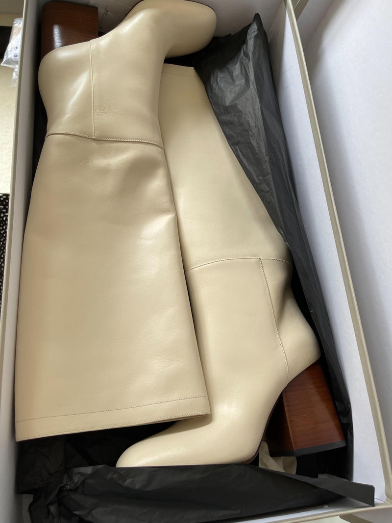 Ivory Leather OTK Boots
