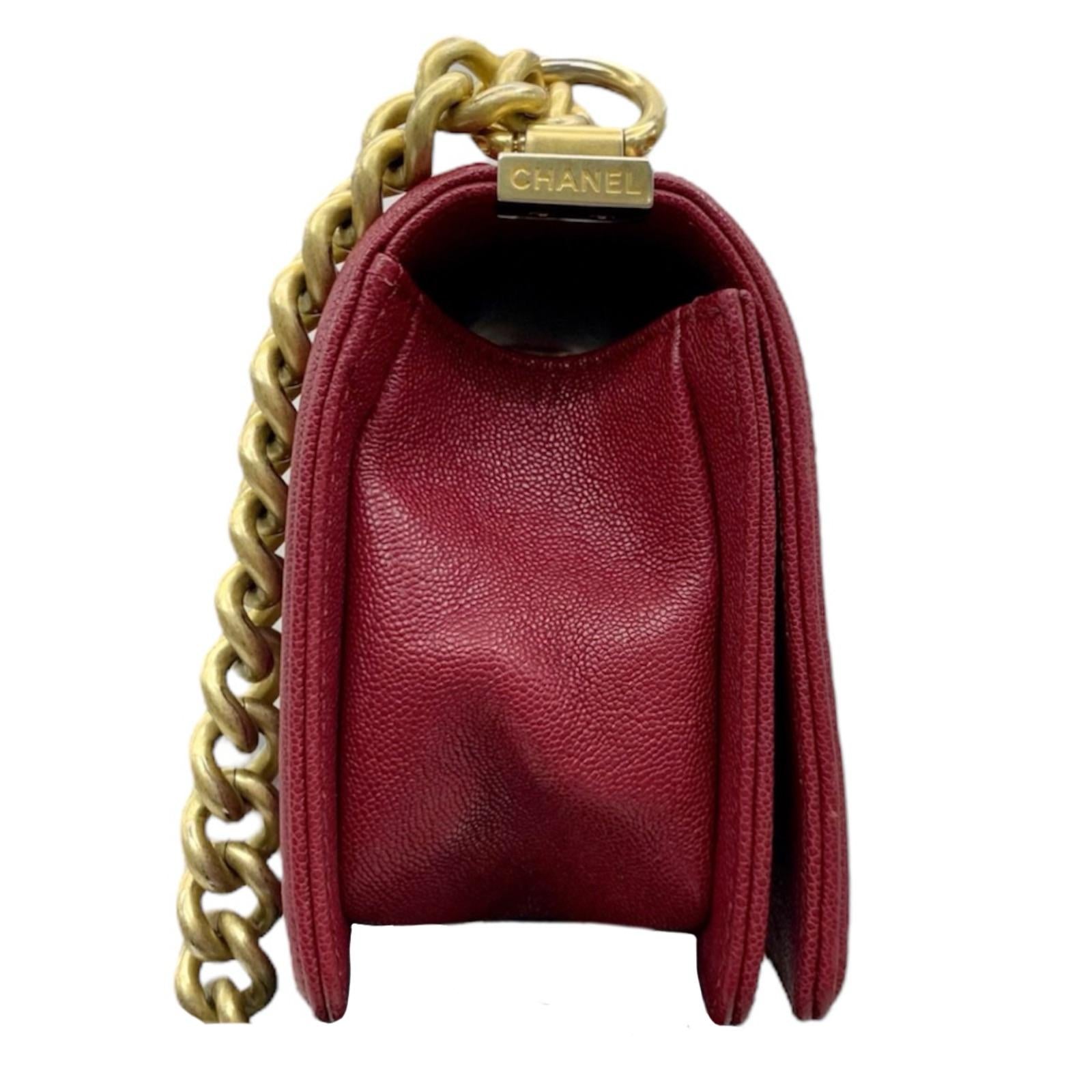 Chanel Red Caviar Leather Small Boy Bag