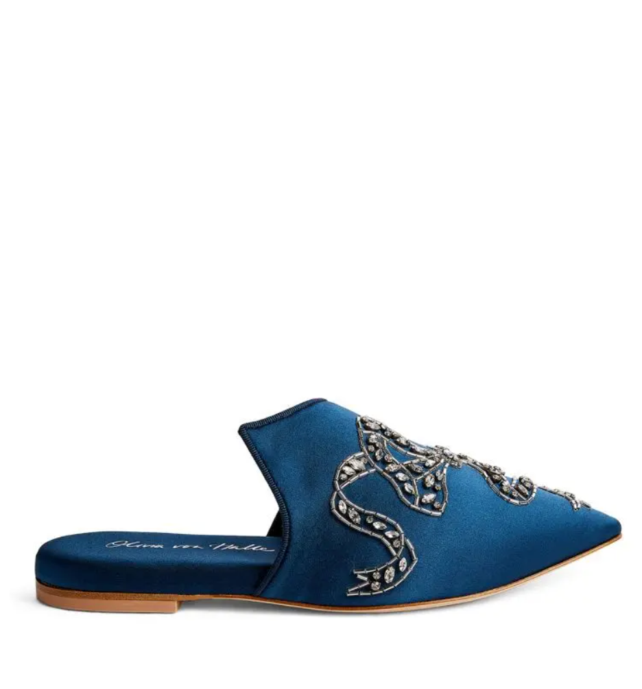 Olivia Von Halle  Satin Embellished Contessa Slippers