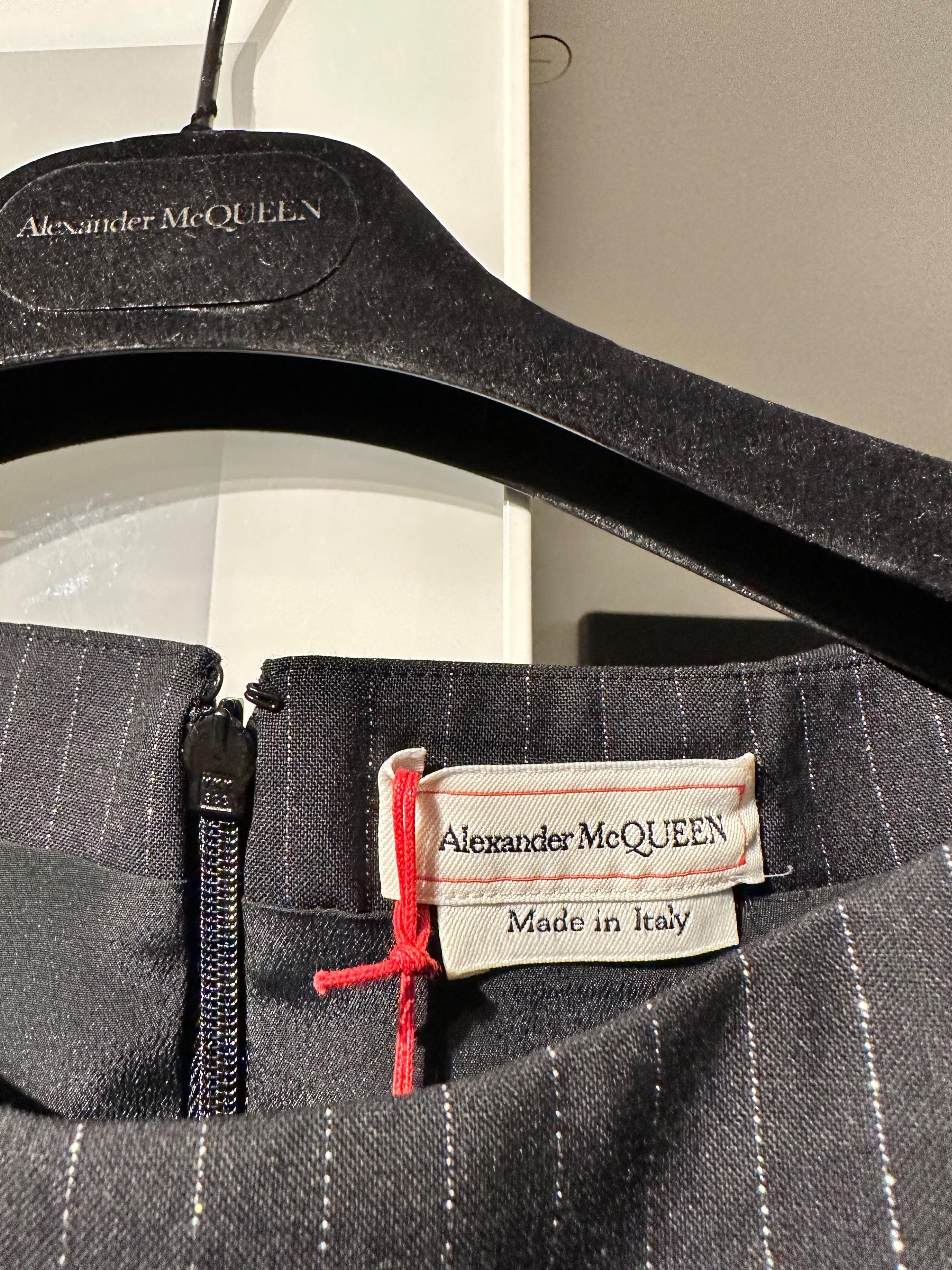 Alexander Mcqueen Pinstripe and Checked Wool Midi Dress