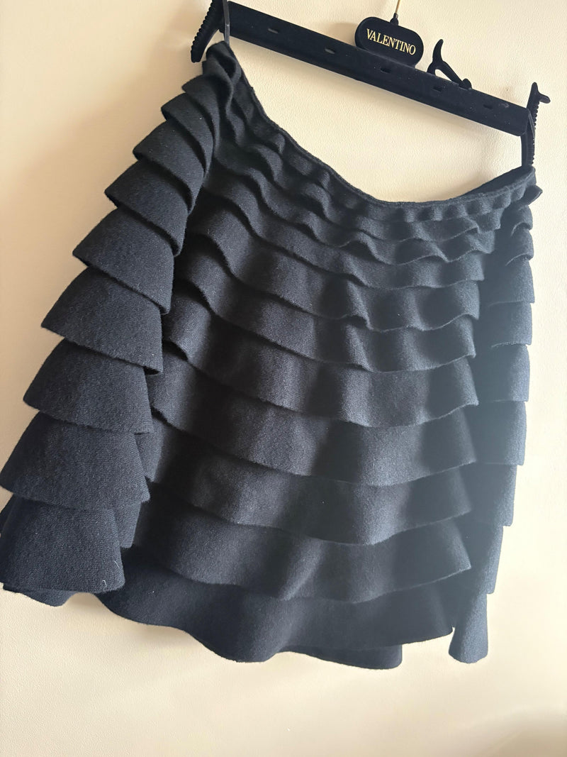 Valentino Black Ruffle Knit Skirt