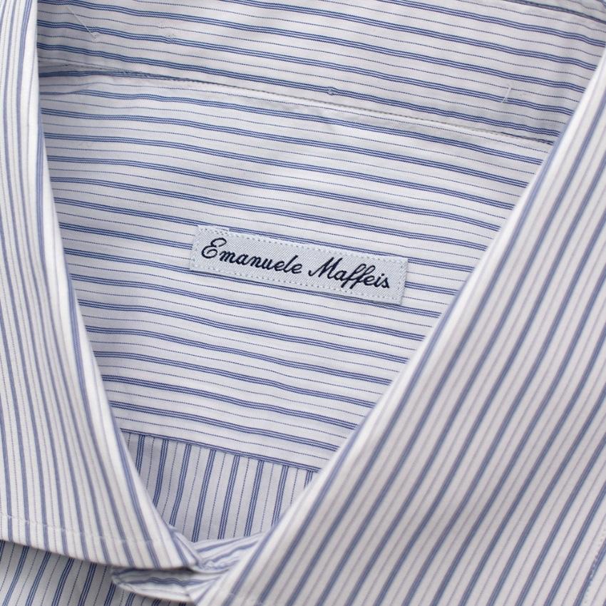 Emanuele Maffeis White & Blue Striped Cotton Tailored Shirt