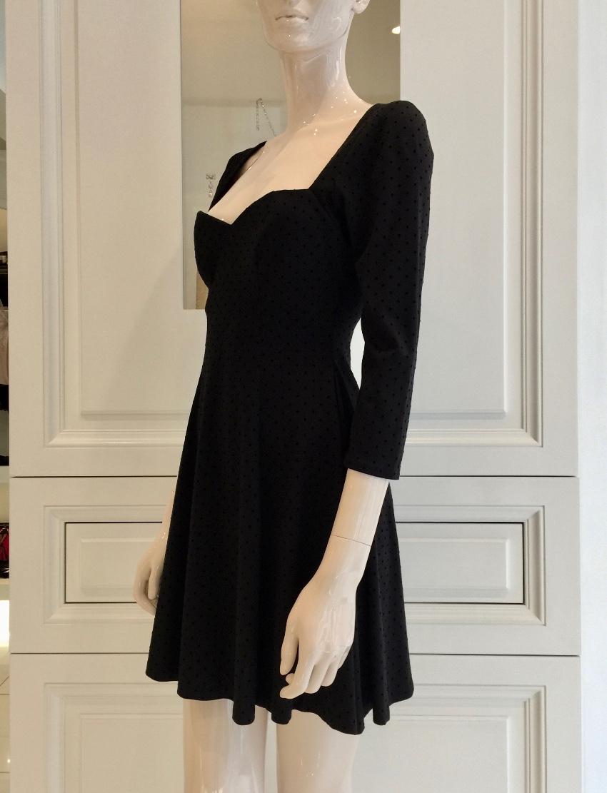 French Couture Jersey & Velvet Dot Sweetheart Dress
