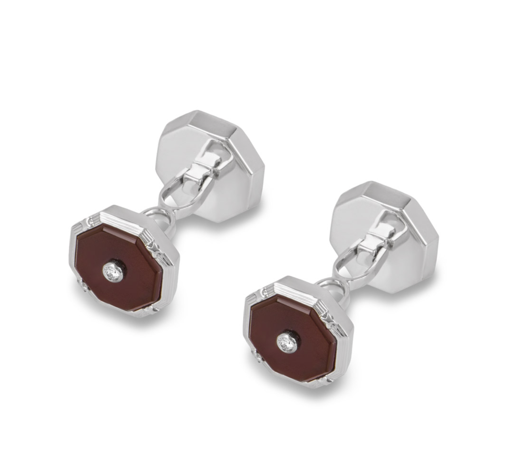 18ct white gold, diamond & red onyx cufflinks