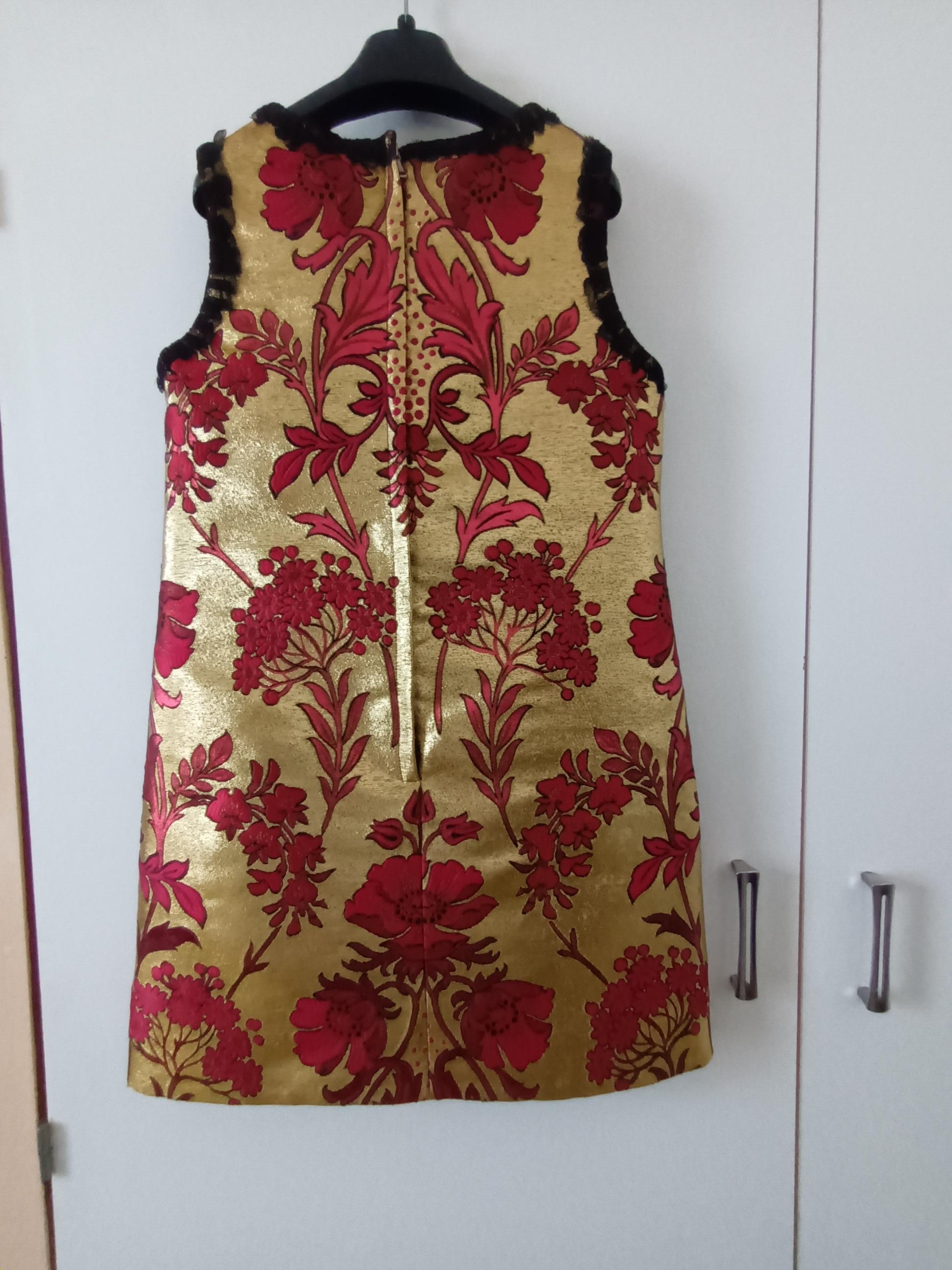gold & red brocade shift dress
