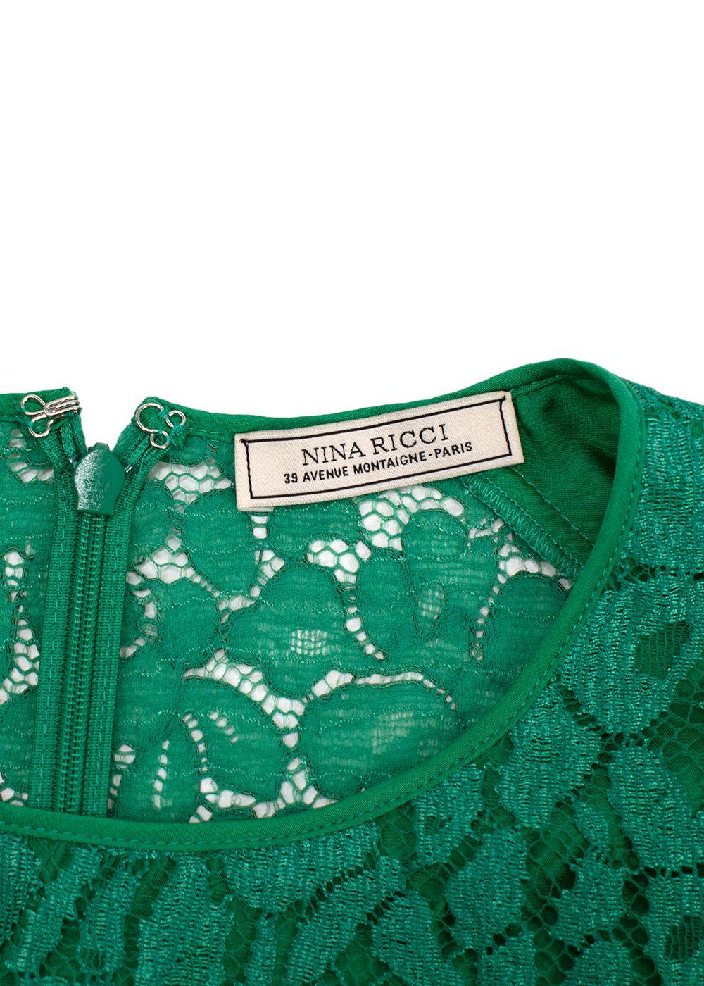 Nina Ricci Green Dentelle Lace Long Sleeve Dress