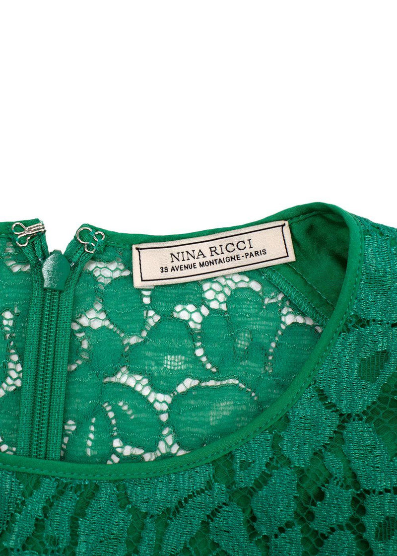 Nina Ricci Green Dentelle Lace Long Sleeve Dress