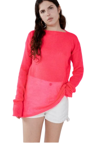 Raey Neon Pink Open Knit Mohair And Wool-Blend Jumper