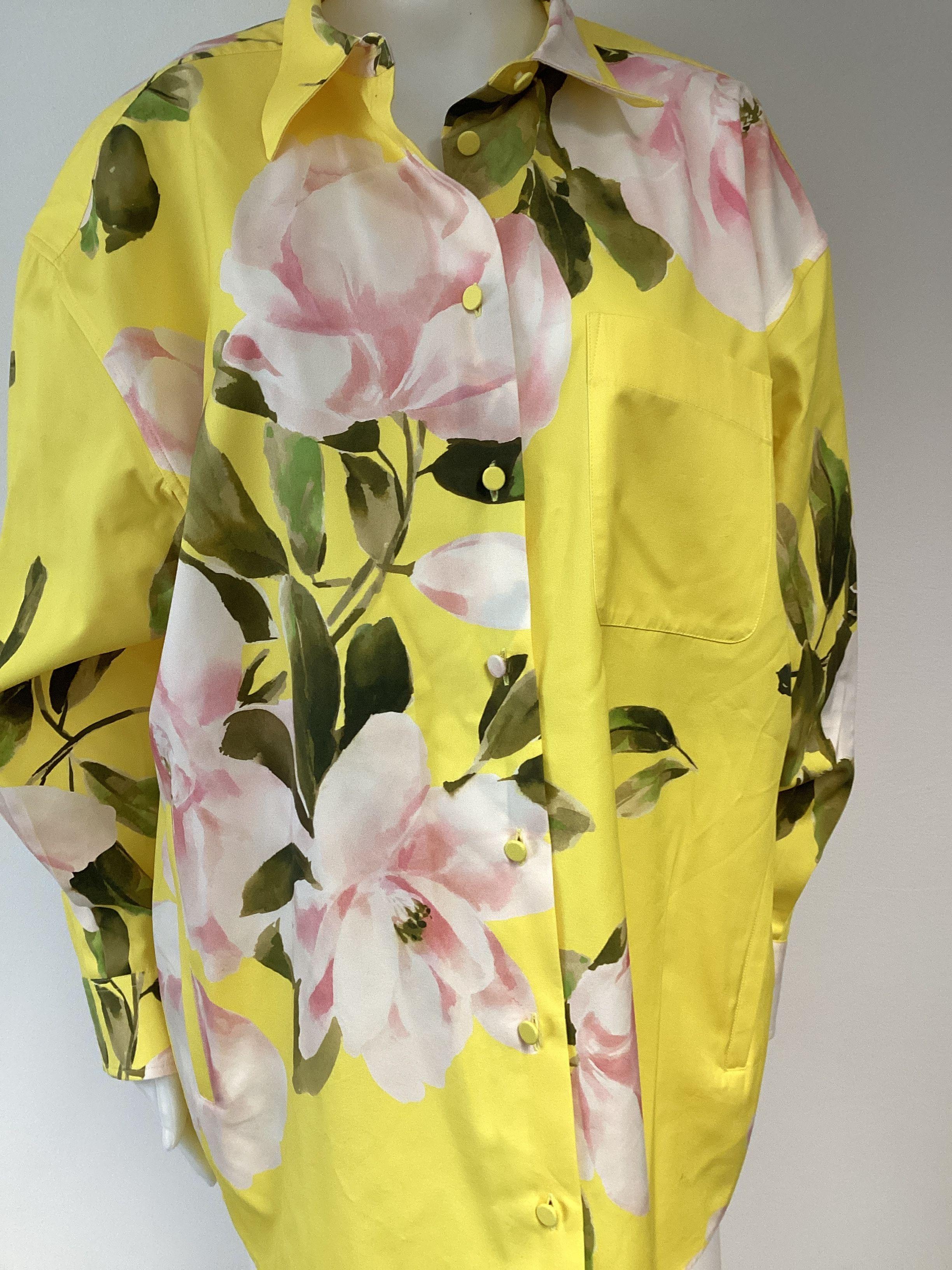 Valentino Yellow Floral Print Mini Shirt Dress