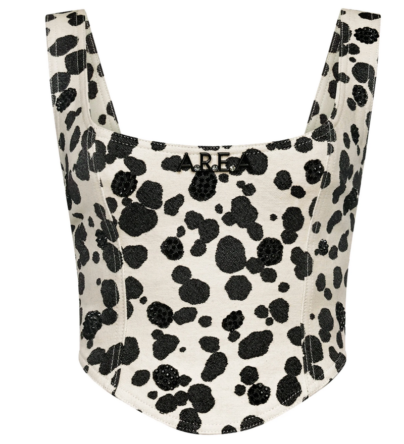 Area Dalmatian-Print Denim Corset Top