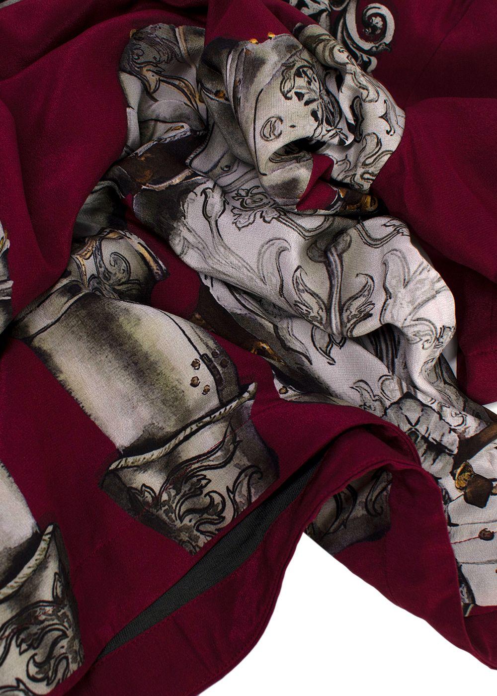 Dolce & Gabbana Burgundy Printed Lined Silk T-Shirt