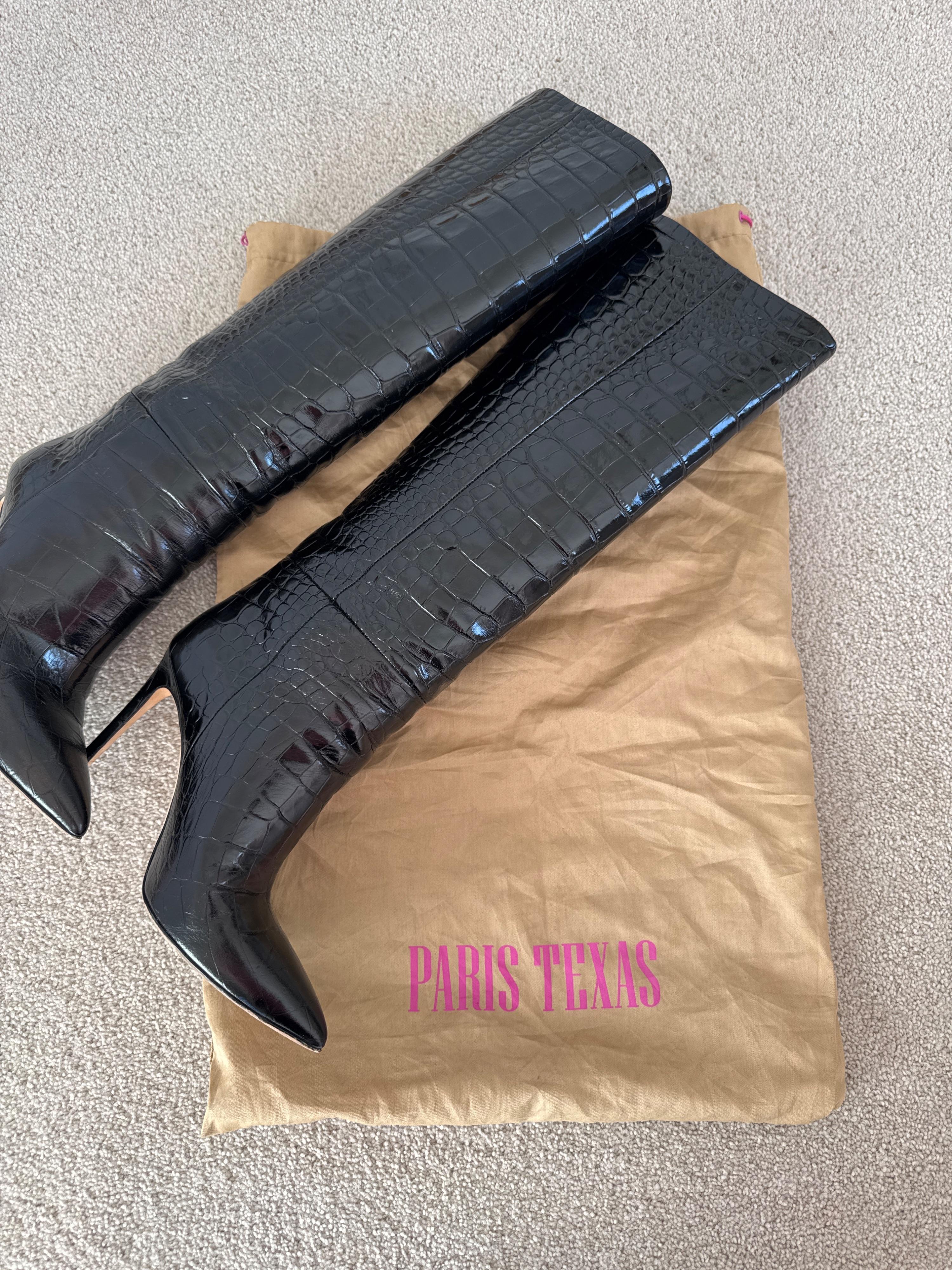 Croc Effect Glossy Black Leather Boots