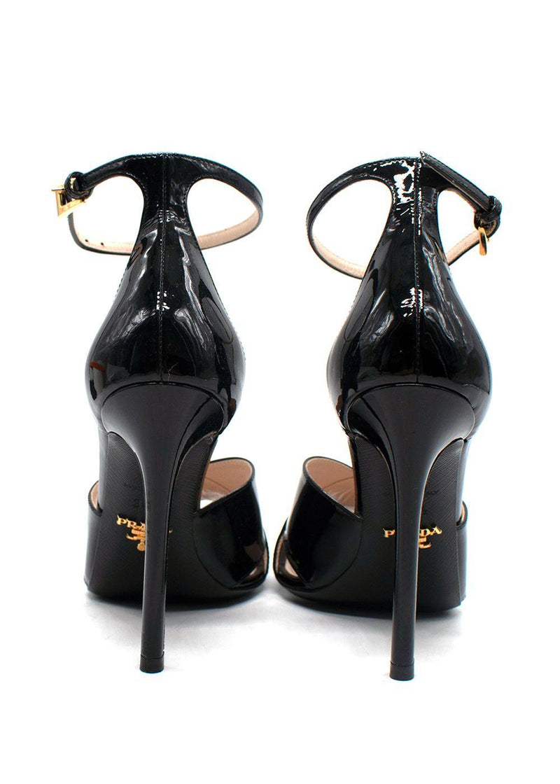 Prada Black Patent Leather Cross Over Heels