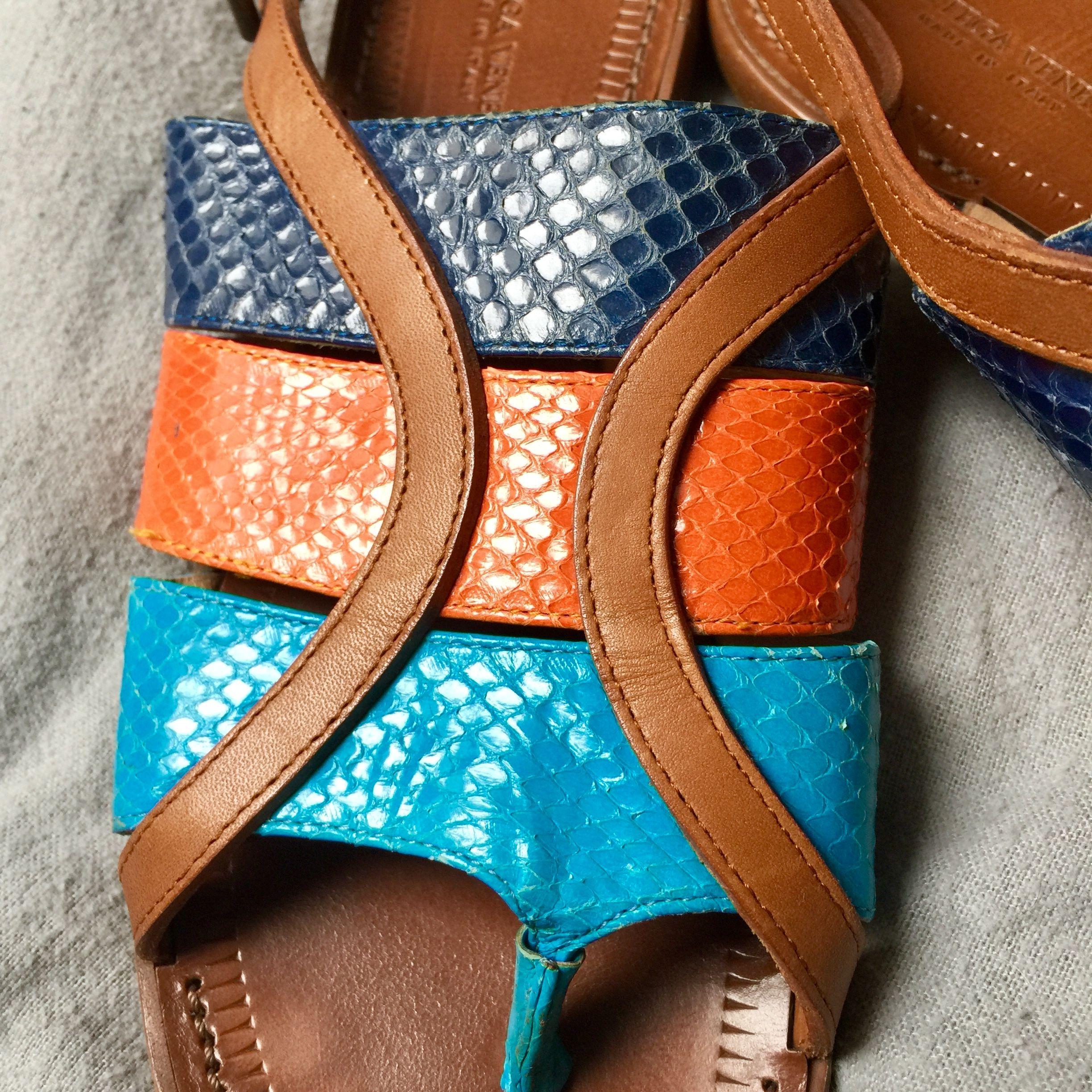 Tricolour snakeskin & tan leather sandals