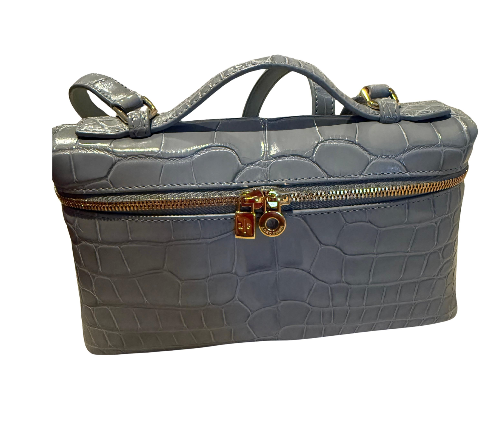 LORO PIANA Grey Extra Pocket L19 shiny Alligator Leather Pouch with cites