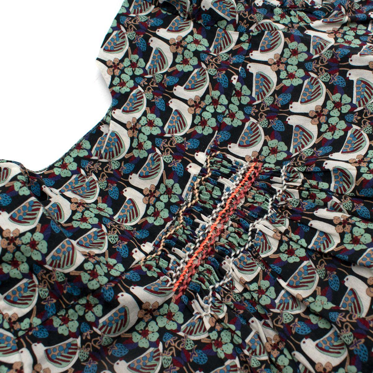 Turtledove Print Black Cotton Smocked Blouse