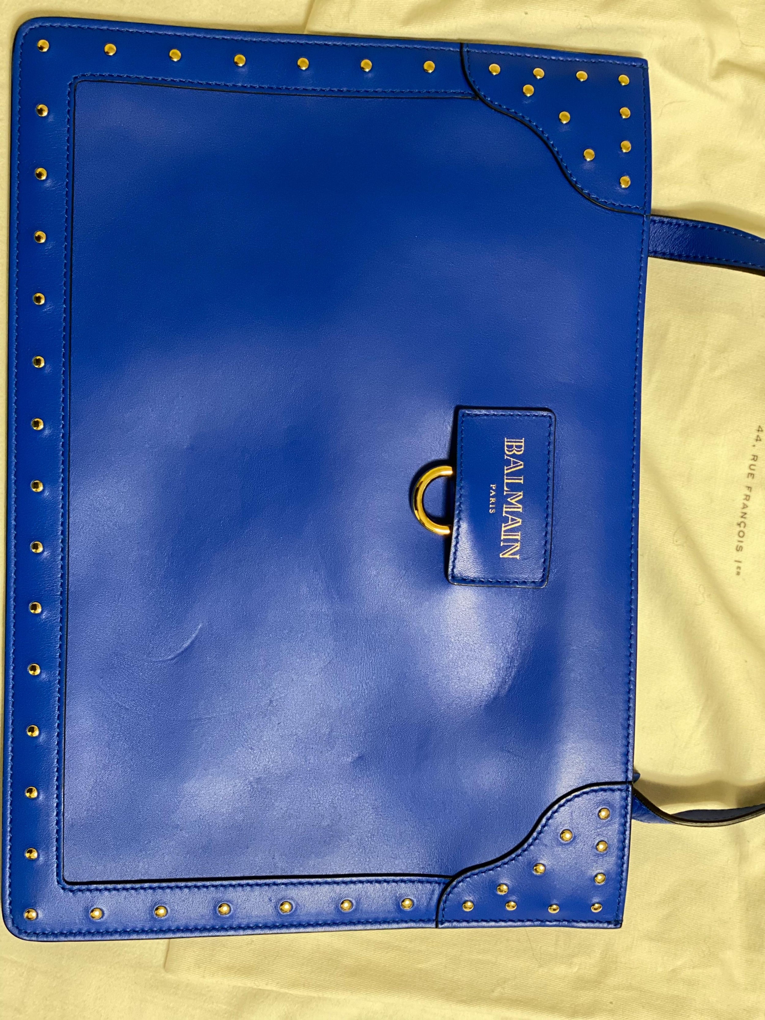 Blue Studded Leather D-Ring Tote