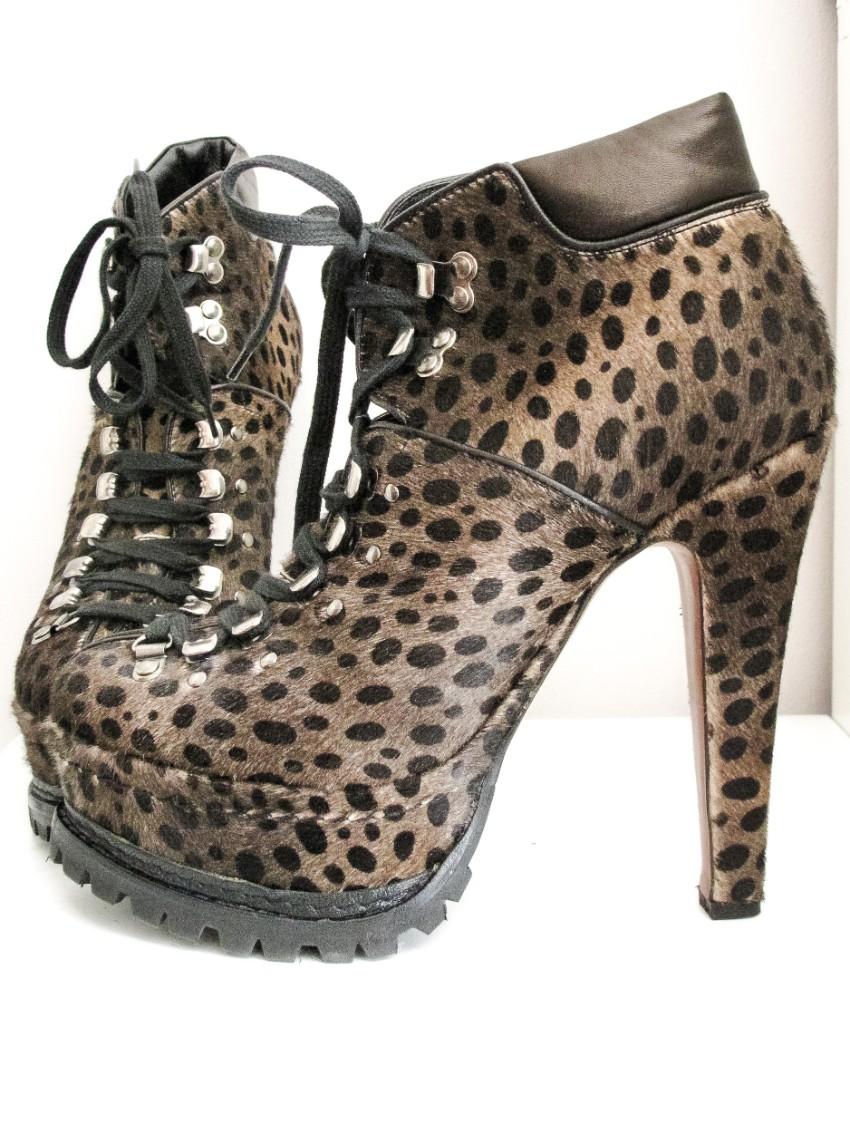 Azzedine Alaia Leopard Calf Hair Lace Up Ankle Boots