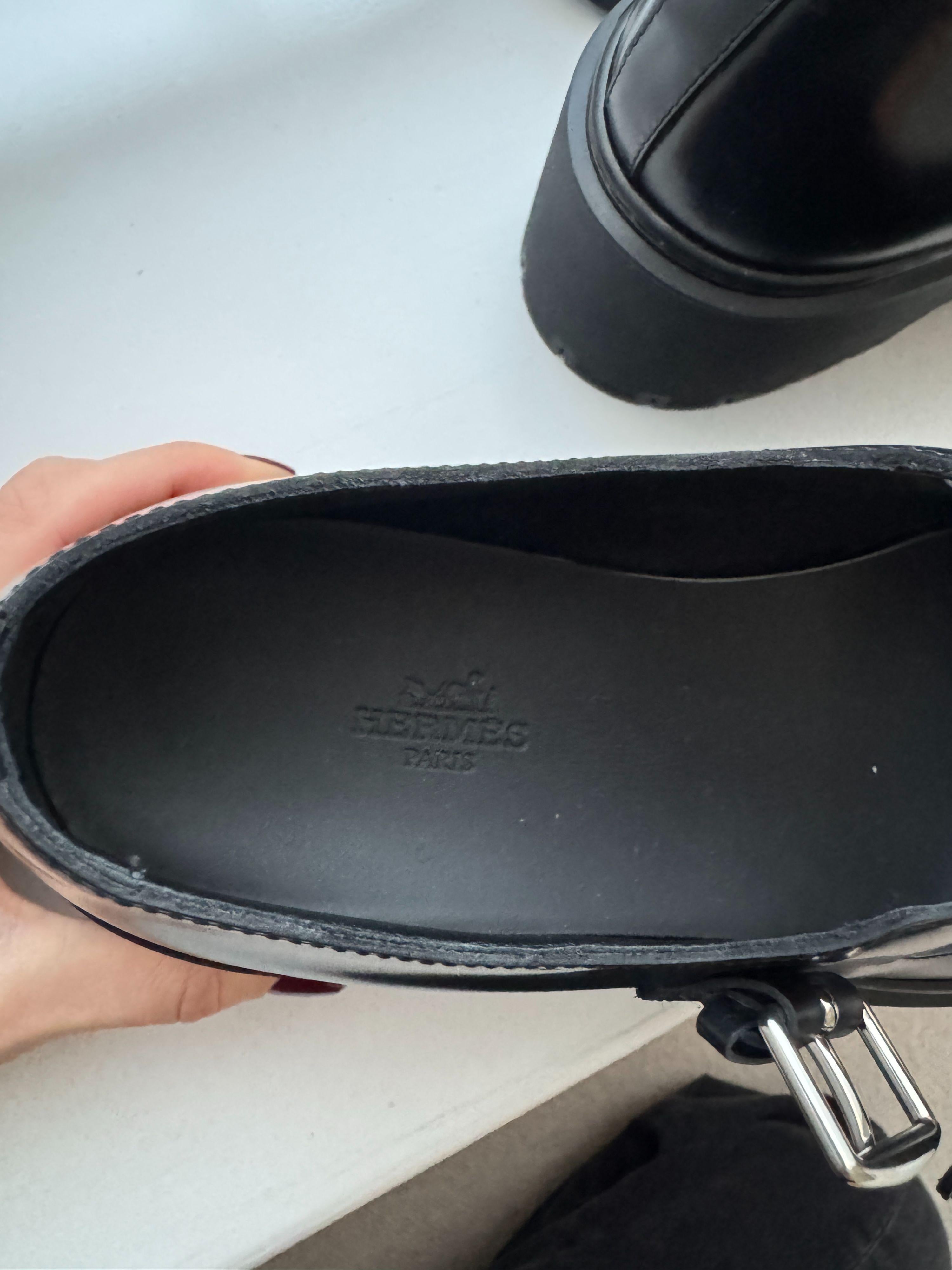 Hermes Black Leather Richelieus Hoxton  Platform Mary Janes