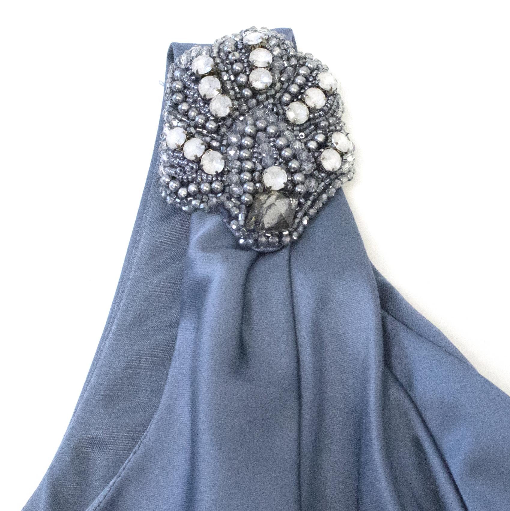 David Meister Blue One Shoulder Dress