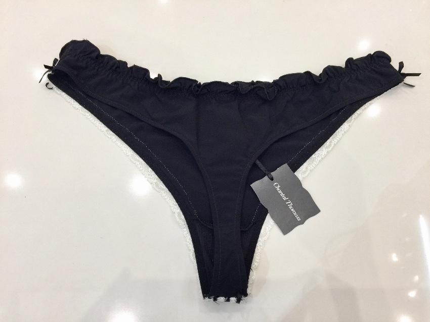 Chantal Thomass Black with Cream Frill Thong