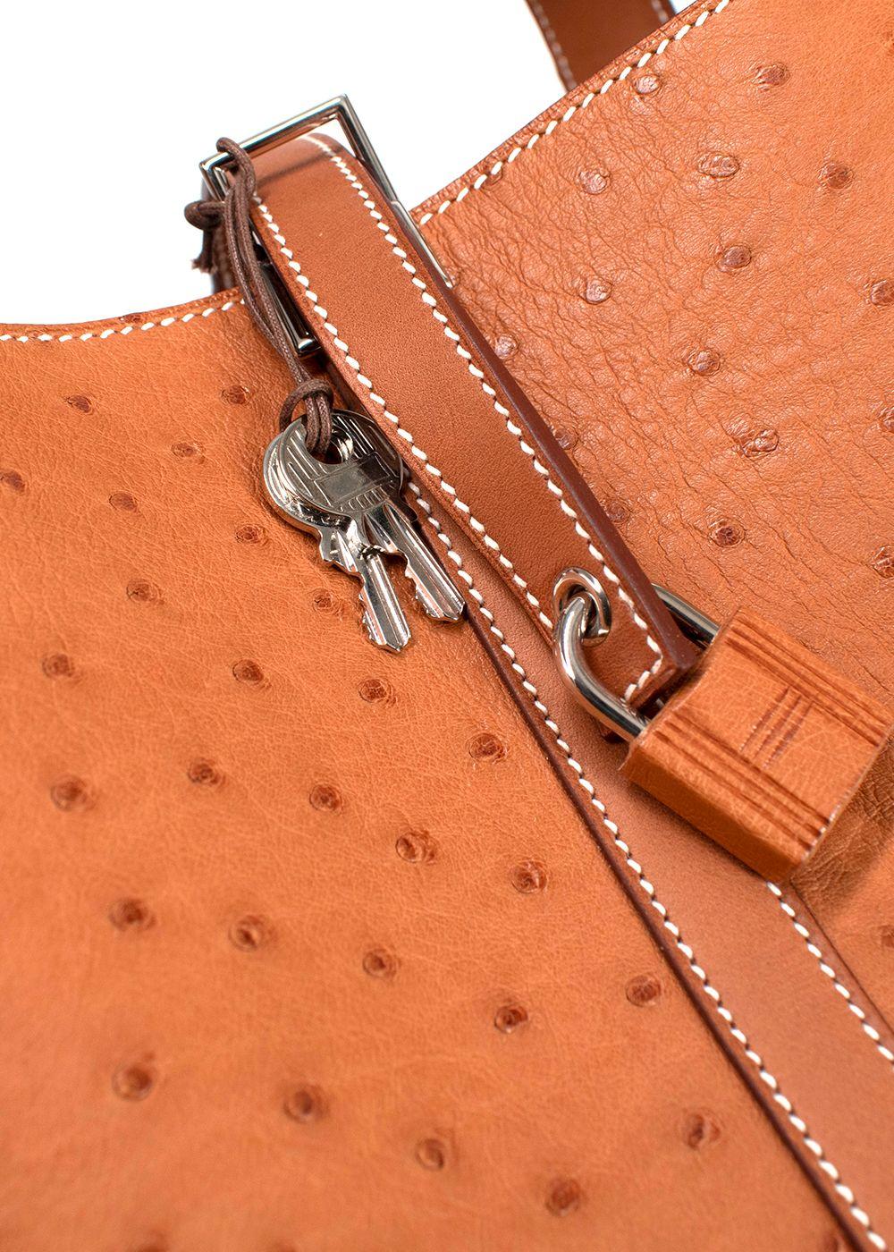 Hermes  Picotin Lock 22 in Gold Ostrich Leather with Palladium Hardware