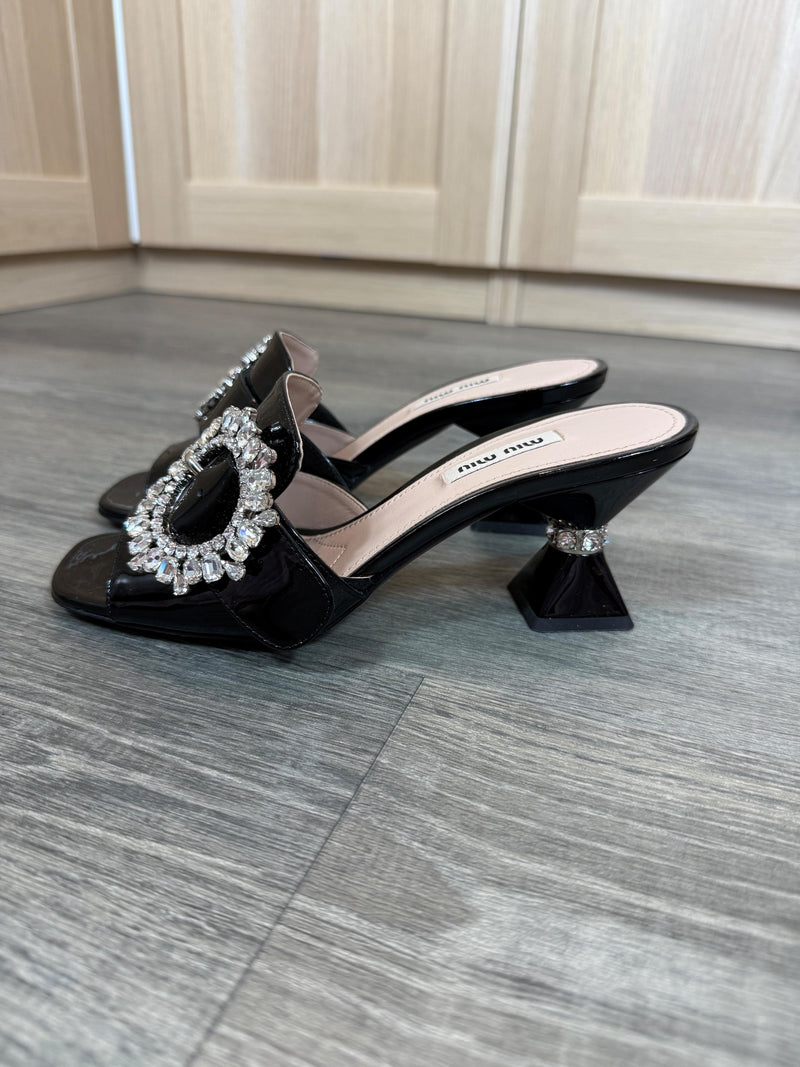 Miu Miu Crystal Embellished Black Mules