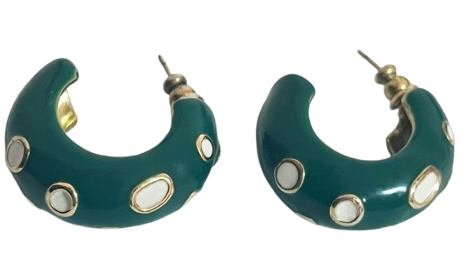 Bottega Veneta Green Studded Hoop Earrings