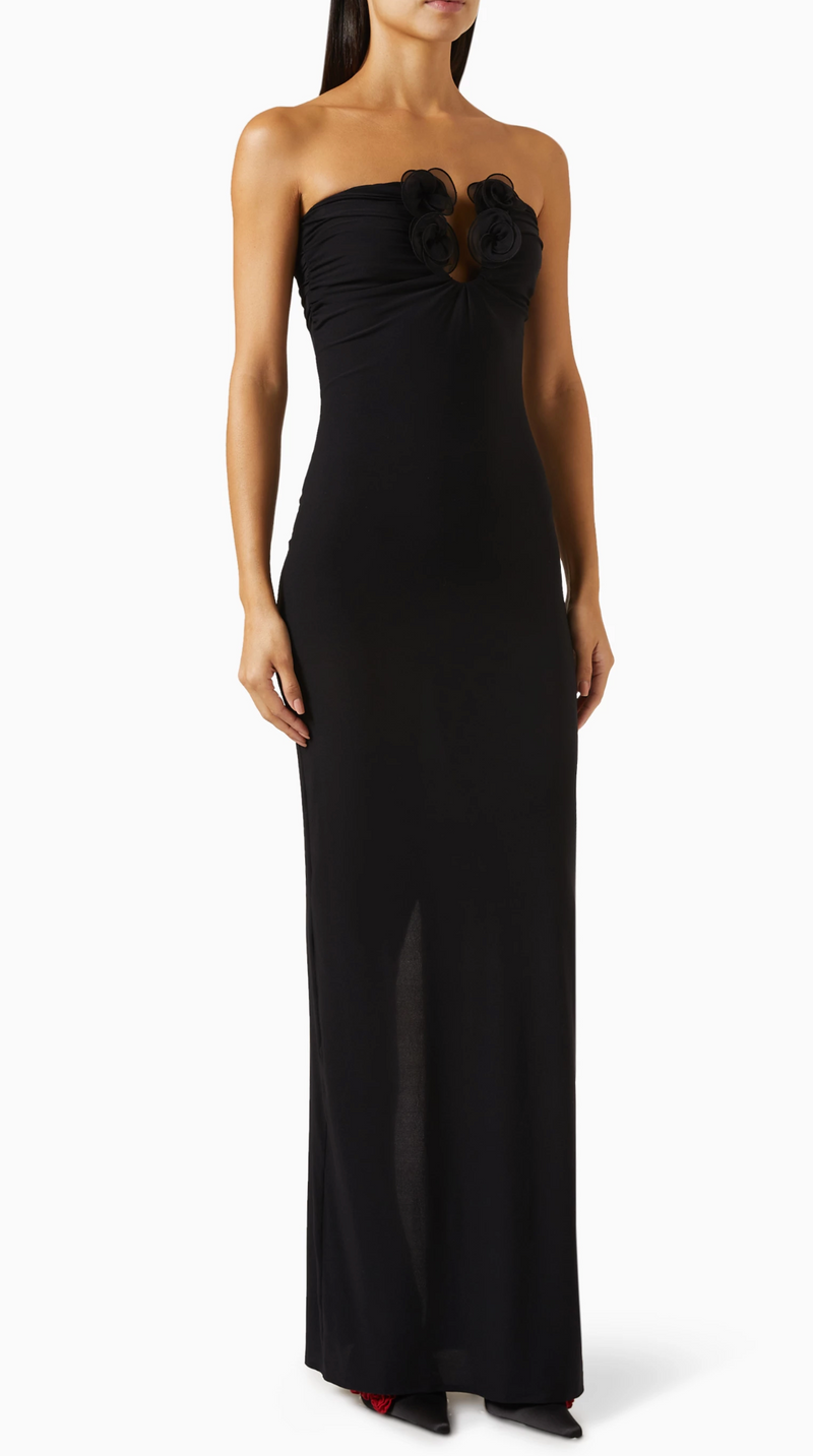 Magda Butrym Strapless Floral Appliqué Maxi Dress