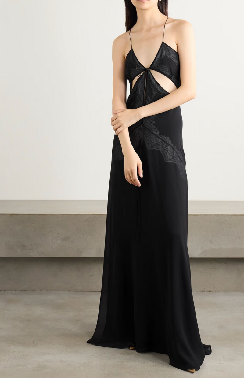Christoper Esber Cutout Lace-Trimmed Silk-Georgette Gown