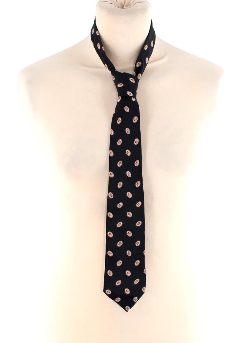Lanvin Black Beige Oval Abstract Print Silk Tie