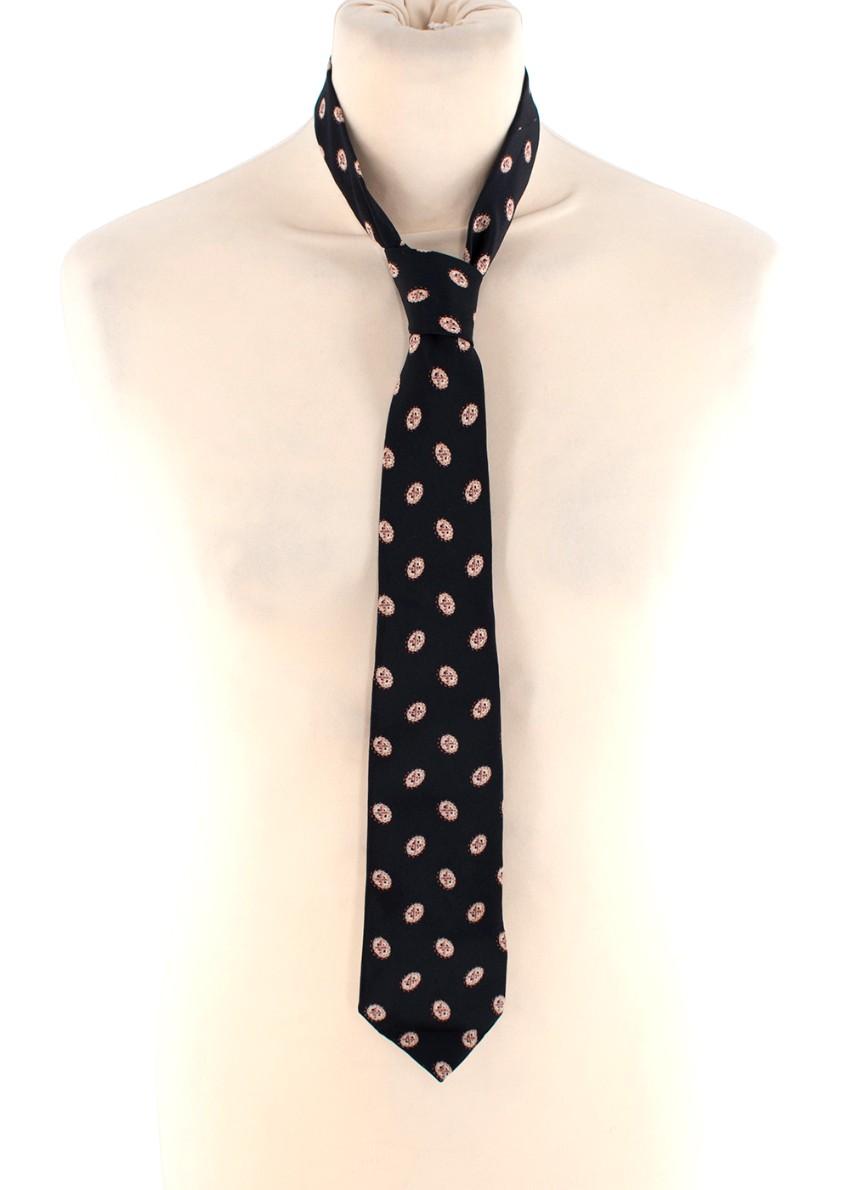 Lanvin Black Beige Oval Abstract Print Silk Tie