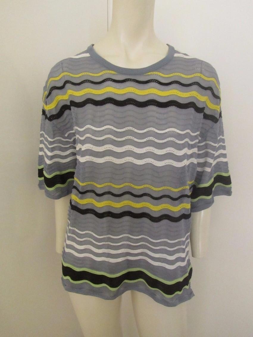 M Missoni Textured Crochet Knit Wave Stripe Top