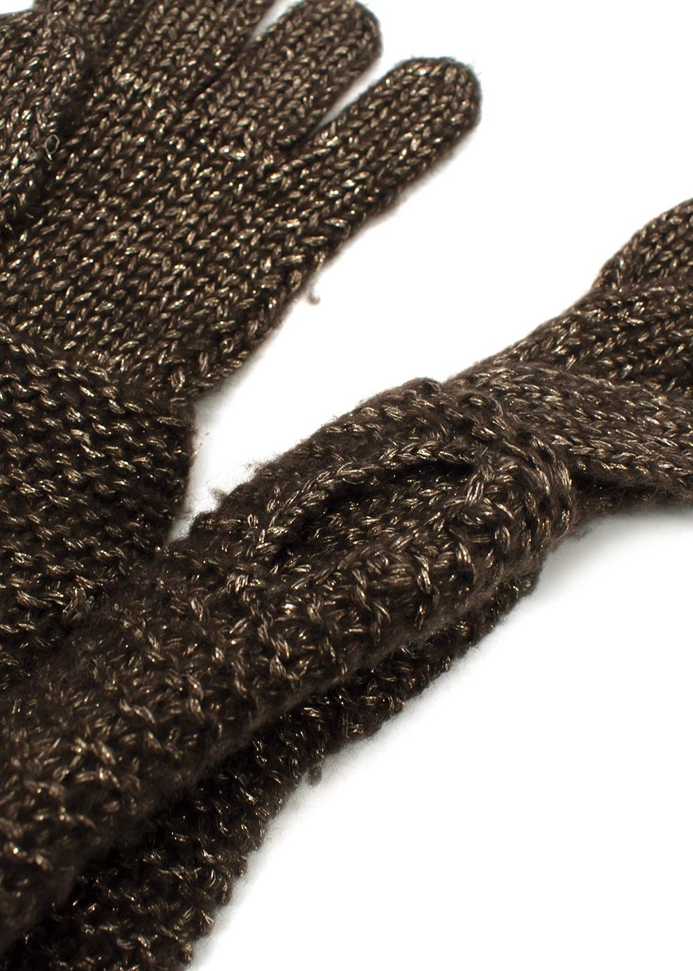 Ralph Lauren Brown Metallic Wool Blend Beanie and Gloves
