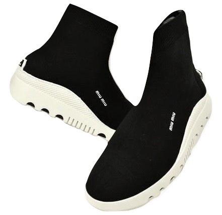 Miu Miu Black & White Knit Sock Ankle Boots