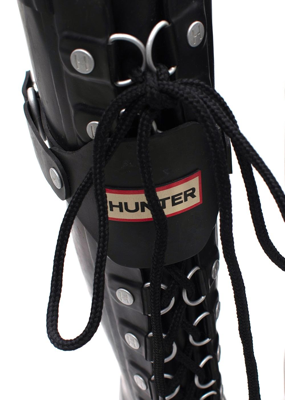Hunter Black Lace Up Embellished Festival Wellington Boots