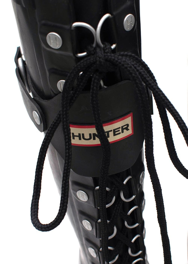 Hunter Black Lace Up Embellished Festival Wellington Boots